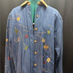 Embroidered Denim Button Down Shirt